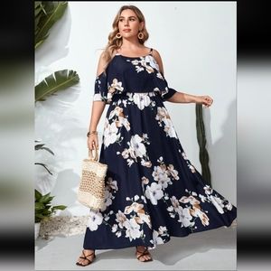 💕(3/$15)💕 Shien Cold Shoulder Ruffle Detail Floral Print Dress